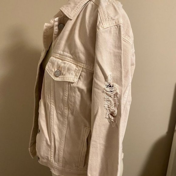 American Eagle Pale Pink Distressed Denim/Jean Jacket - Picture 2 of 4